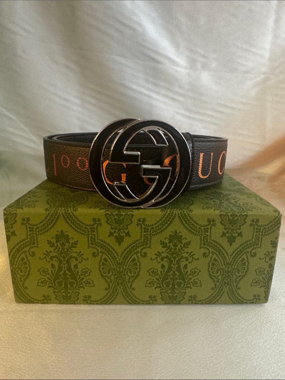 New!🔥Gucci Black Leather Belt with Multicolor Logo Repeat!🔥